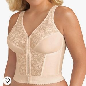 Lace Front-Closure Longline Bra - Cream